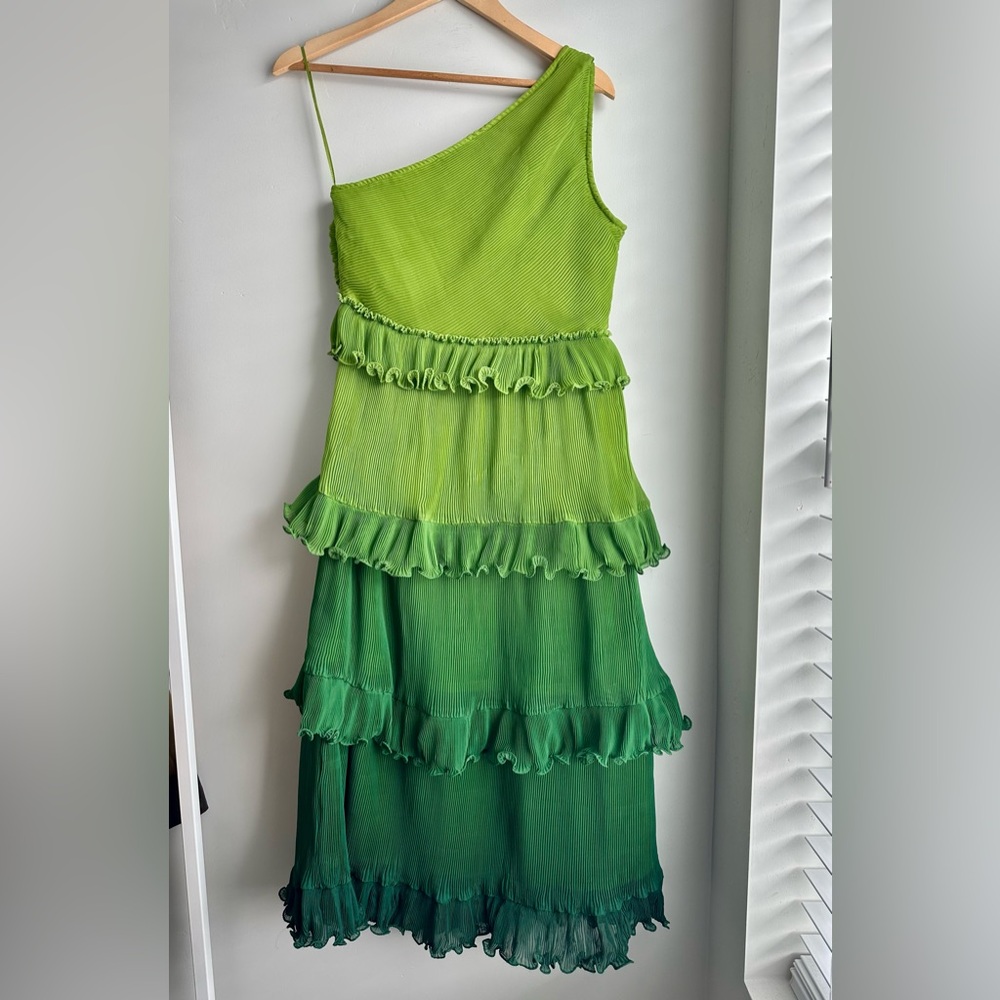 Anthropologie Vibrant Green Ruffle Midi Dress - Picture 4 of 4